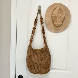 Blue Miami Boho Beaded Macrame Bag, EUC